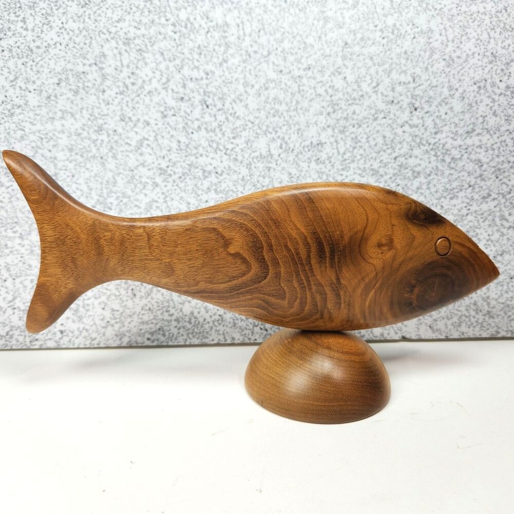 Fish Sculpture Rogue River Studio Carved Myrtlewood Signed Oregon - Picture 2 of 8